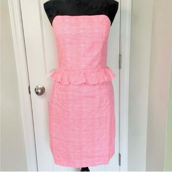 Lilly Pulitzer Lowe Fiesta Pink Gingham Strapless Mini Dress Size 8 - Picture 1 of 12